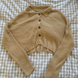 Urban Outfitters Beige Knit Cropped Cardigan